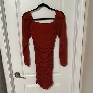 Elegant Rust Long Sleeve Dress